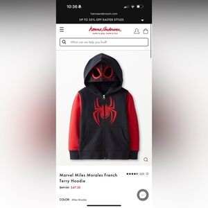 Hanna Anderson Miles Morales French Terry Hoodie, sz 12 (150cm)